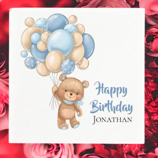 Teddy Boy Grattis på födelsedagen-White Pappersservett (Planning A Party Is Fun When You Shop With Us. Find Everything You Need)