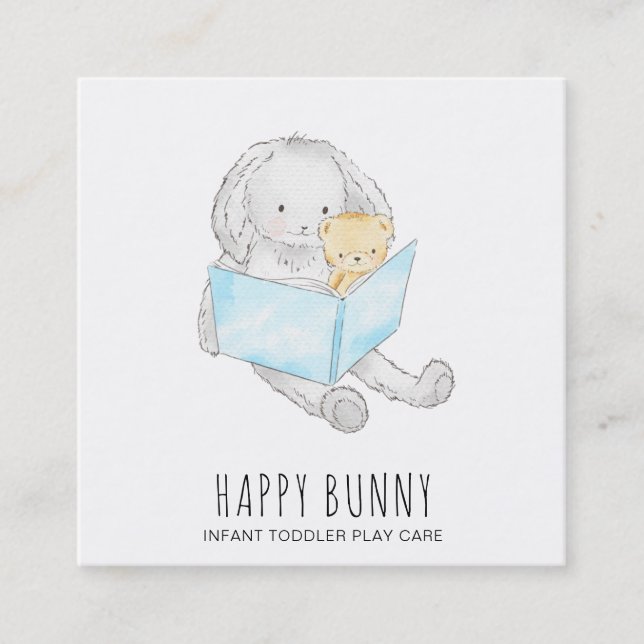 *~* Teddy Bunny Rabbit Daycare Lärare Nanny Tutor Fyrkantigt Visitkort (Framsida)