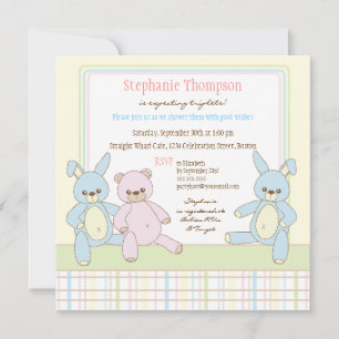 Teddy & Bunny Triplets Baby Shower-inbjudan Inbjudningar