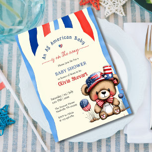 Teddy En All Amerikansk Baby 4:e Juli Baby Shower Inbjudningar