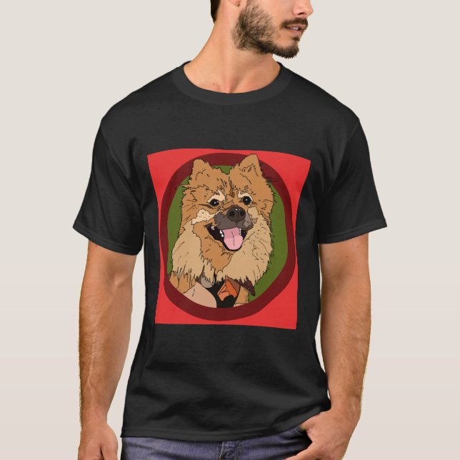 Teddy Fox Faced Pommern Hund Illustration T Shirt (Framsida)
