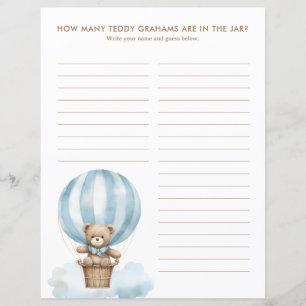 Teddy Graham Gissa Spel Baby Shower Svar Blad