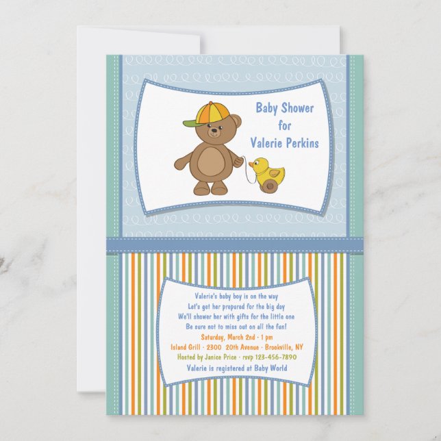 Teddy Guy Baby Shower Inbjudan (Framsida)