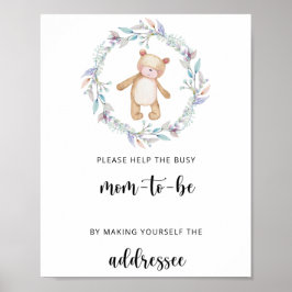 Teddy hjälper Busy Mamma till Be Adress och Kuvert Poster