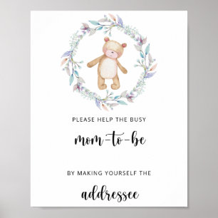 Teddy hjälper Busy Mamma till Be Adress och Kuvert Poster