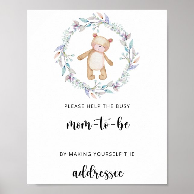 Teddy hjälper Busy Mamma till Be Adress och Kuvert Poster (Framsidan)