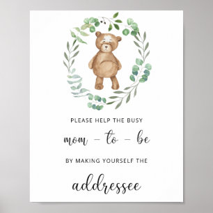 Teddy hjälper Busy Mamma till Be Adress och Kuvert Poster