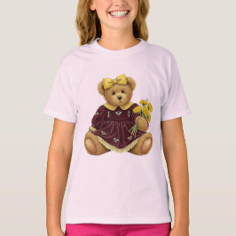 Teddy i en Burgundy Velvet-säng med Dandelions T Shirt