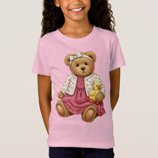 Teddy i en Rosa Linen Dress T Shirt (Framsida)