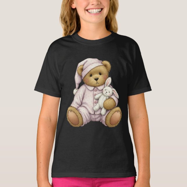 Teddy i en Rosa Pajama med en plush-kanin T Shirt (Framsida)