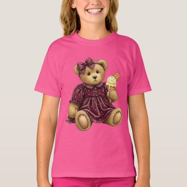 Teddy i en Velvet-klänning med Ice Cream T Shirt (Framsida)