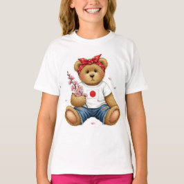 Teddy i ett T-Shirt med den japanska Flagga, av Na
