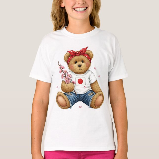 Teddy i ett T-Shirt med den japanska Flagga, av Na (Framsida)
