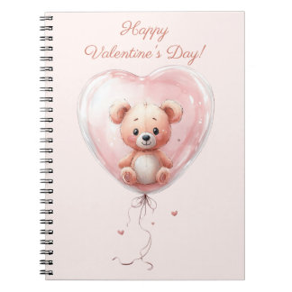 Teddy in Heart Balloon Valentines Design Anteckningsbok