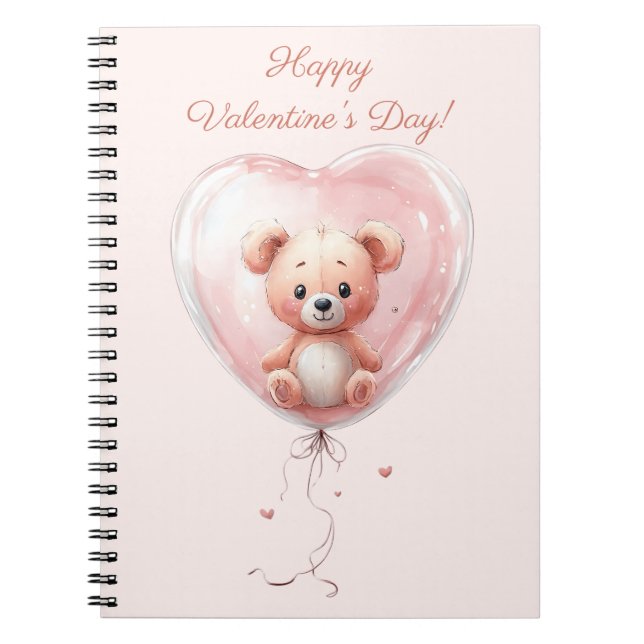 Teddy in Heart Balloon Valentines Design Anteckningsbok (Framsidan)