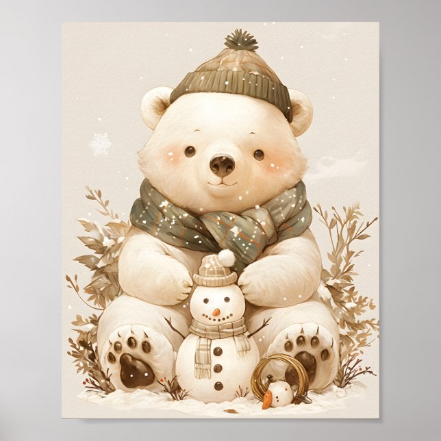 Teddy Isbjörn & Snömannen Nurseries Väggkonstaffis Poster (Framsidan)