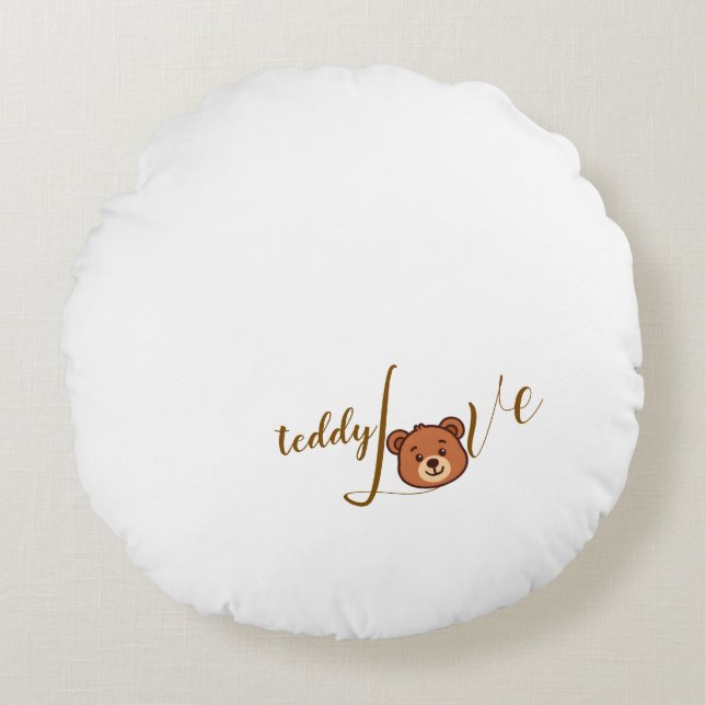 Teddy Kärlek Round Pillow Rund Kudde (Framsidan)