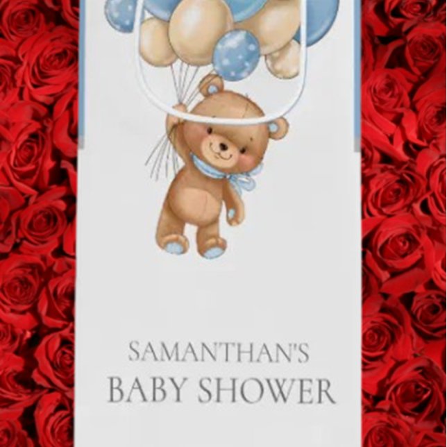 Teddy Knappt Vänta BABYFEST Pojke Vin Presentpåse (Celebrate your baby shower with the adorable Teddy Bearly Wait boy wine gift bag)