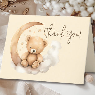 Teddy Måne Baby Shower Tack Kort