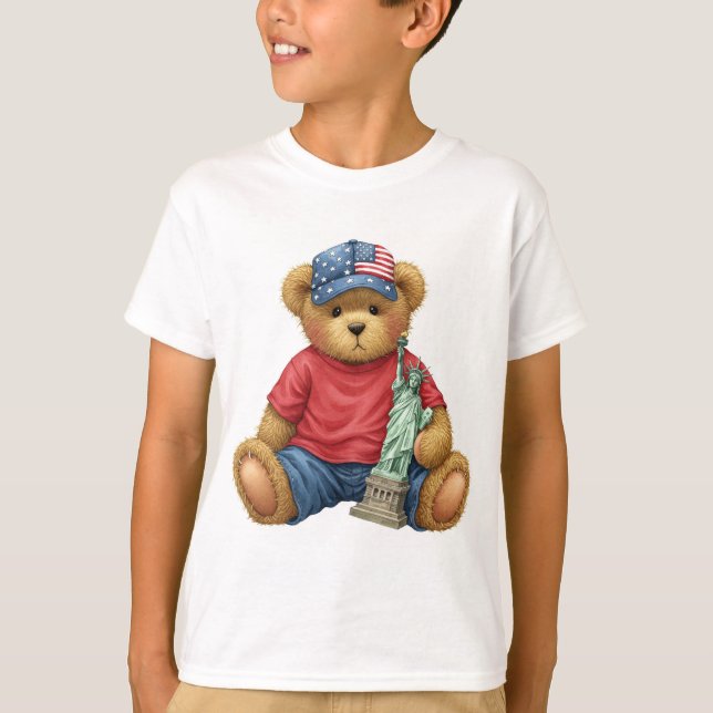 Teddy med Frihetsgudinnan, av Natasha Us T Shirt (Framsida)