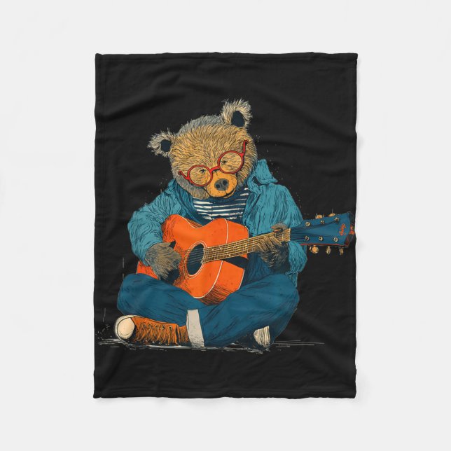 Teddy med glasögon och akustisk gitarr kostym fleecefilt (Framsidan)