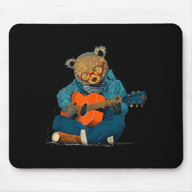 Teddy med glasögon och akustisk gitarr kostym musmatta (Framsidan)