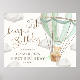 Teddy Mint Luftballong Beary First Birthday Poster