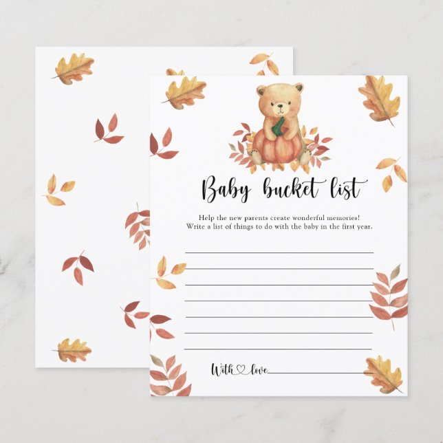 Teddy och Pumpkin - Bebis hinklista (Fram/baksida)