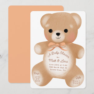 Teddy Peach Bow Baby Shower Inbjudningar