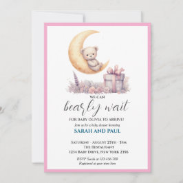 Teddy Pink Bear We Can Bearly Wait Inbjudningar