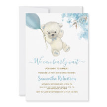 Teddy Polar Bear Blue Balloon Boy Shower