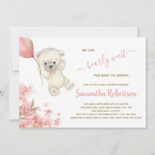 Teddy Polar Bear Rosa Balloon Girl Baby Shower Inbjudningar