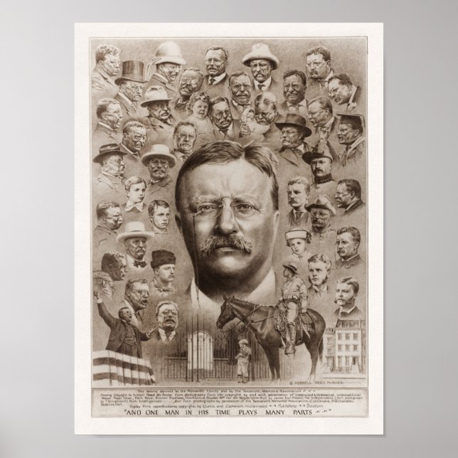 Teddy Roosevelt Collage of Life - 1923 Poster (Framsidan)