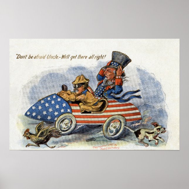 Teddy Roosevelt & farbror Sam i Patriotic Auto Poster (Framsidan)
