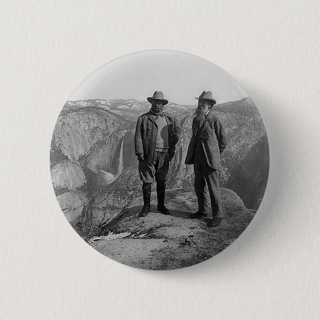 Teddy Roosevelt och John Muir i Yosemite Knapp (Framsida)