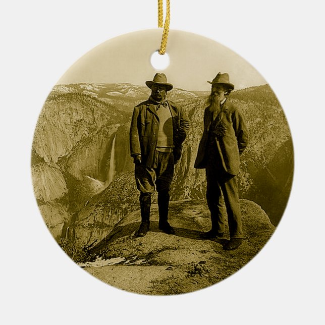 Teddy Roosevelt och John Muir på glaciären pekar Julgransprydnad Keramik (Framsidan)