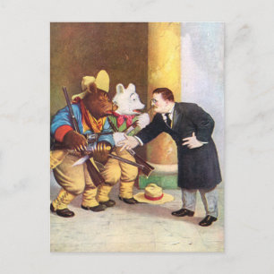 Teddy Roosevelt och Roosevelt Bear Cowboys Vykort