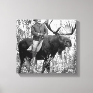 Teddy Roosevelt som rider en tjurälg Canvastryck