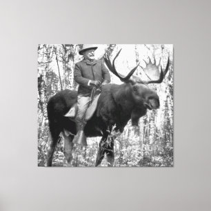 Teddy Roosevelt som rider en tjurälg Canvastryck
