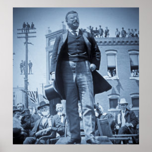 Teddy Roosevelt talar till en folkmassa i vintage Poster