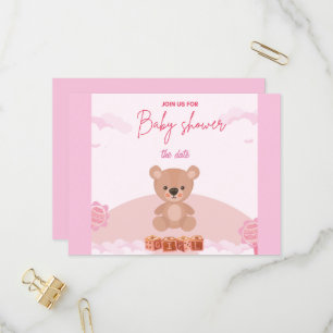 Teddy Rosa Bear Girl - Vänsterduschinbjudan för ba Inbjudan Vykort