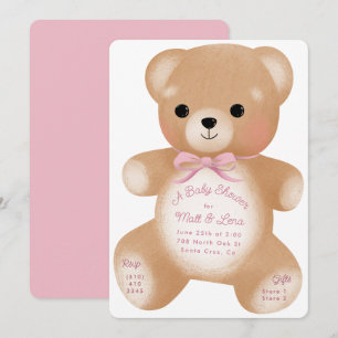 Teddy Rosa Bow Baby Shower Inbjudningar