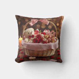 Teddy Rose Basket Romantic Valentine Decorative Kudde