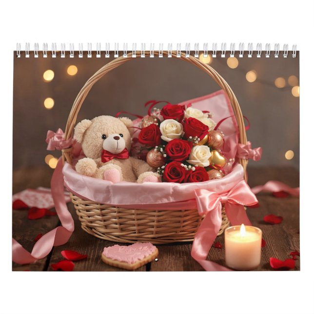 Teddy Rose Basket Romantic Valentine Desk  Kalender (Omslag)