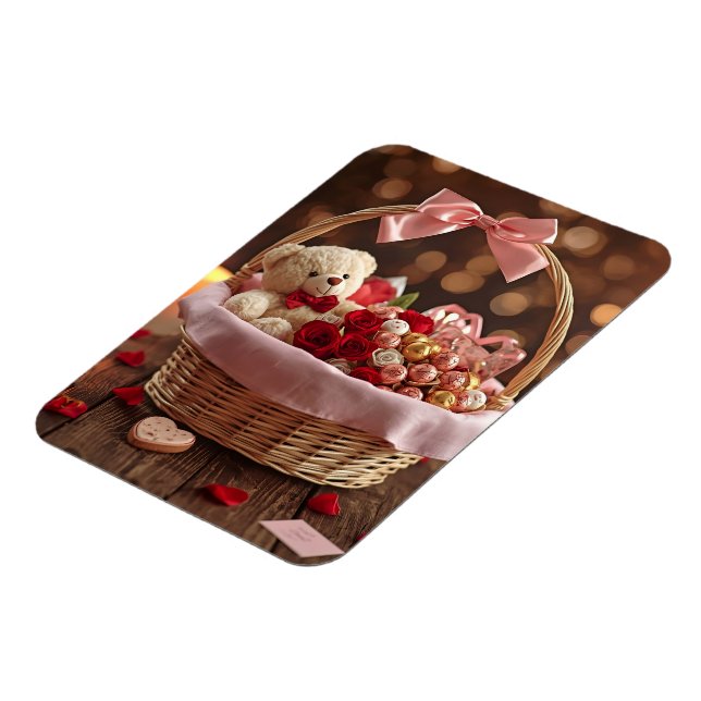 Teddy Rose Basket Romantic Valentine Heart Fridge Magnet (Vänstra Sidan)