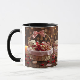 Teddy Rose Basket Romantic Valentines Morning Mugg