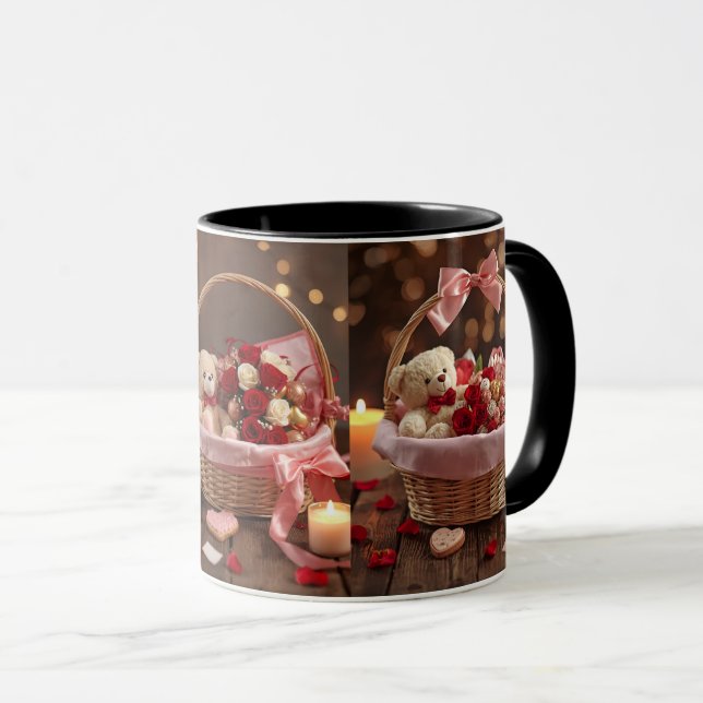 Teddy Rose Basket Romantic Valentines Morning Mugg (Framsida höger)