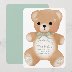 Teddy Sage Grönt Bow Baby Shower Inbjudningar