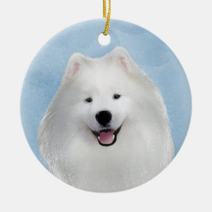 Teddy samoyed julgransprydnad keramik