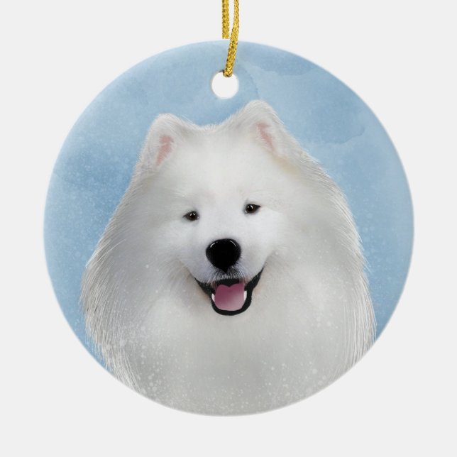 Teddy samoyed julgransprydnad keramik (Framsidan)